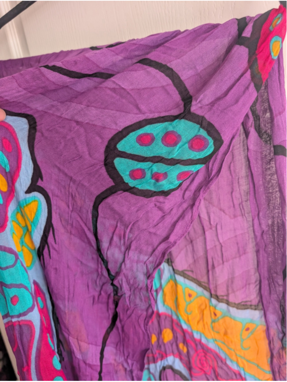 Native Northwest Indigenous Art Wolf Purple Viscose Scarf Wrap - Picture 6 of 7
